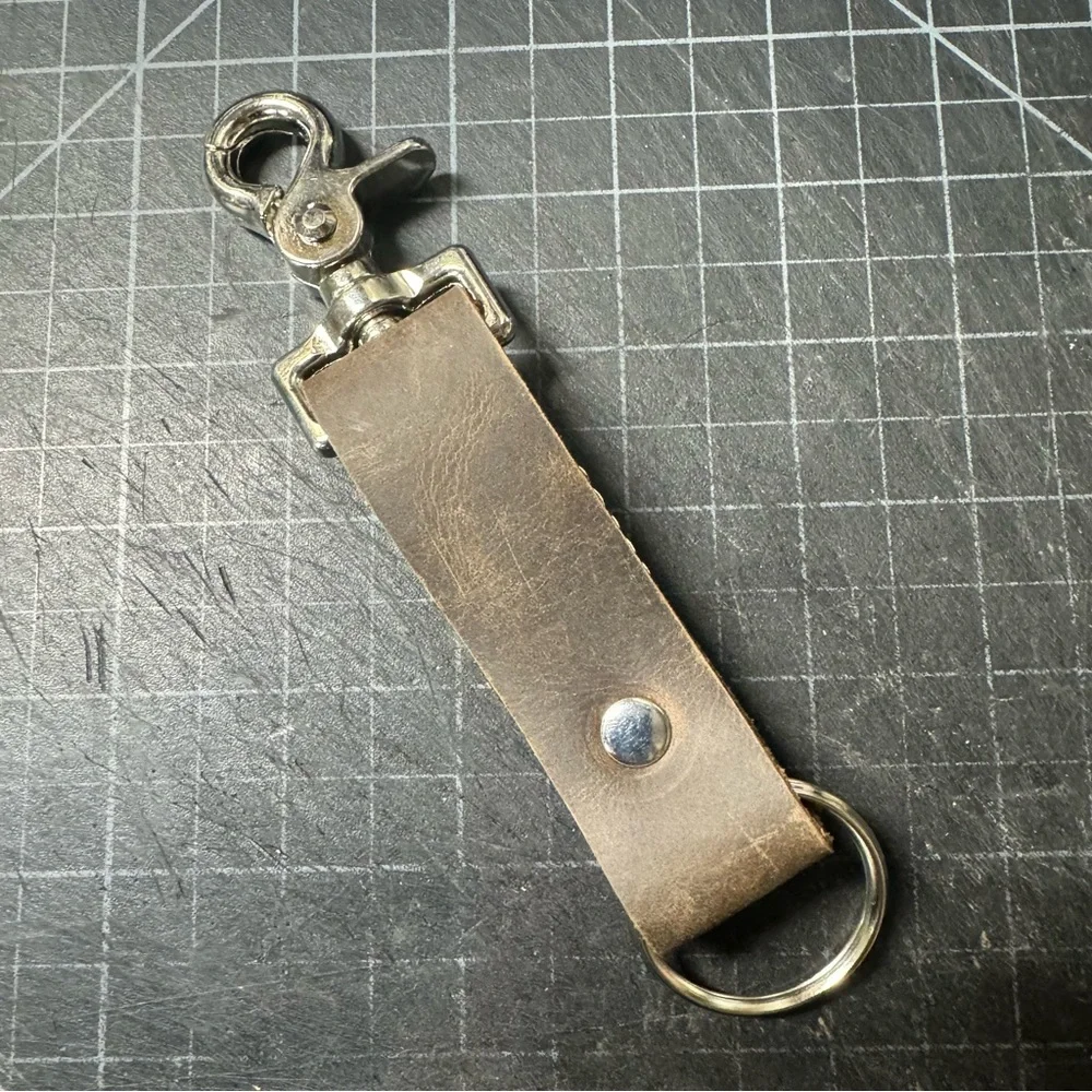 Trigger snap keychain rustic Brown Leather 1” wide cross square two toned